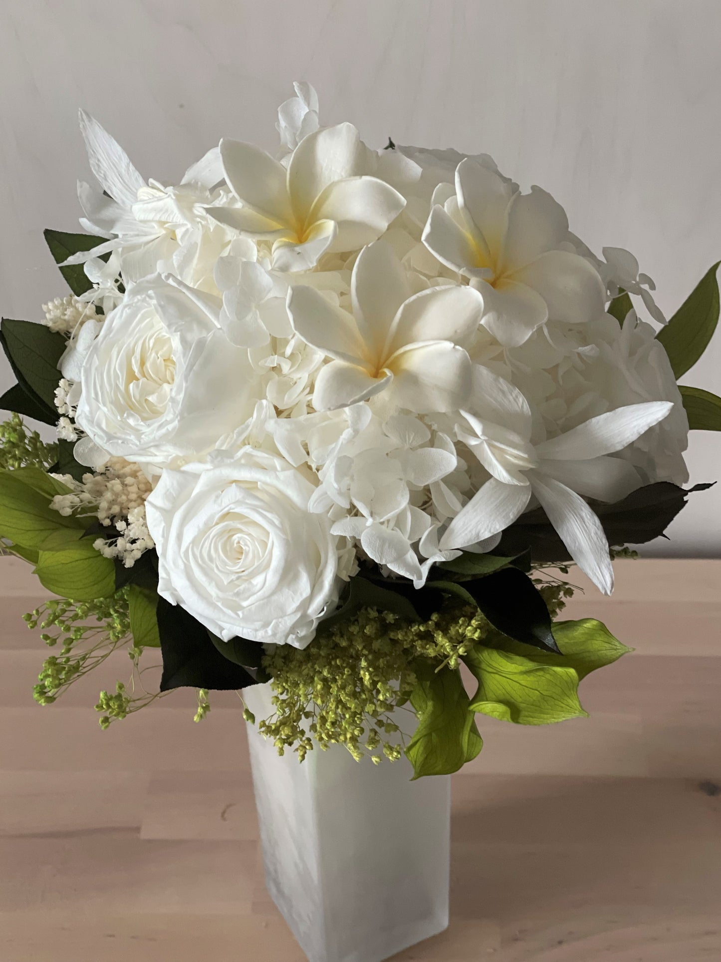 'WHITE DREAM' - preserved frangipani bouquet