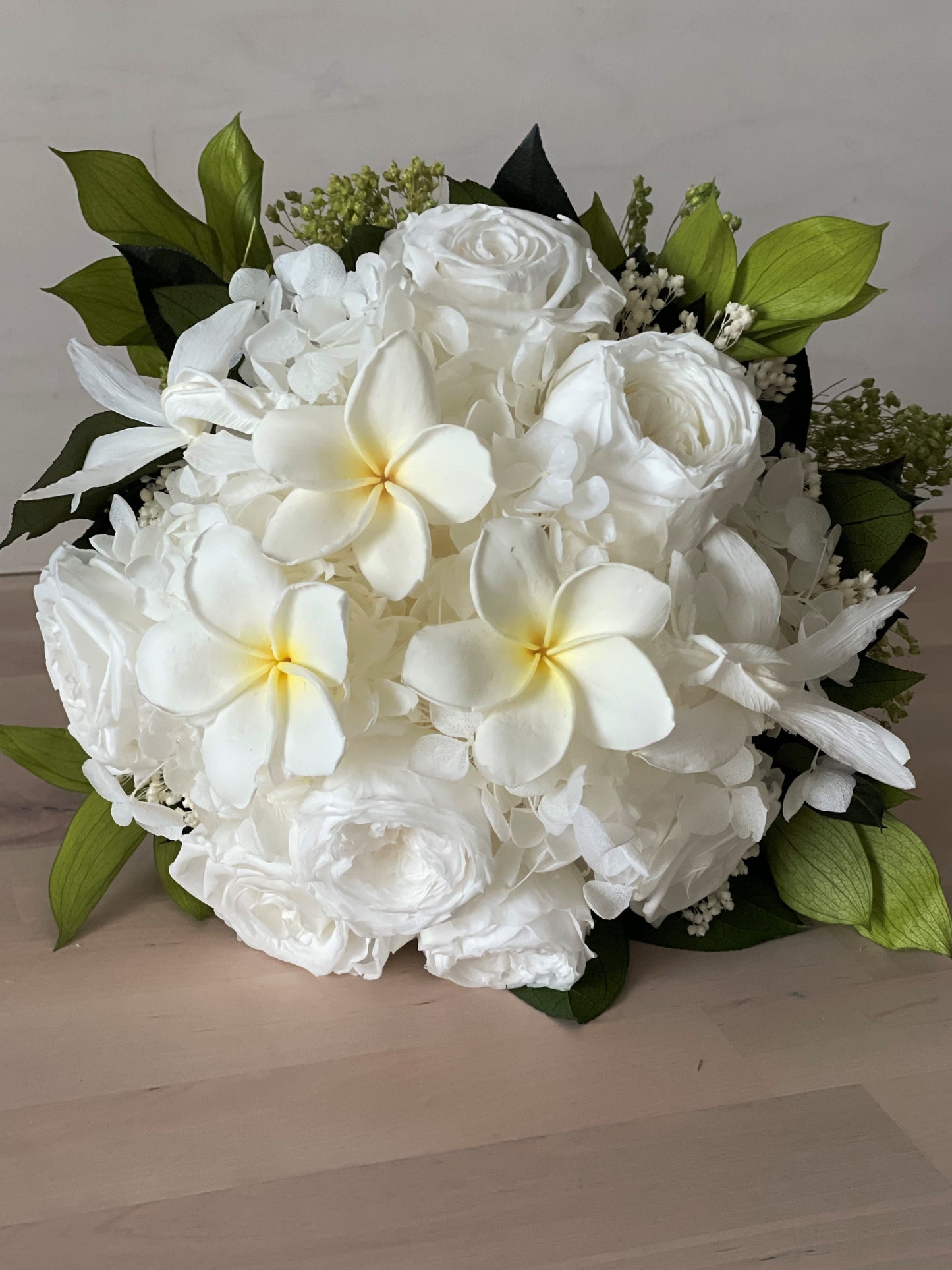'WHITE DREAM' - preserved frangipani bouquet