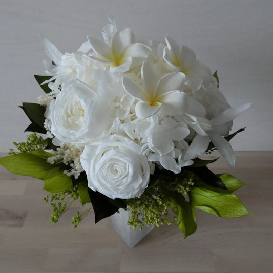 'WHITE DREAM' - preserved frangipani bouquet