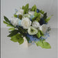 Hellblaue Blumen, weiß blau konservierter Blumenstrauß, konservierte blaue Echinops, weiß erhaltene Hortensie, erhaltene Gardenie, Küstenheimdekoration